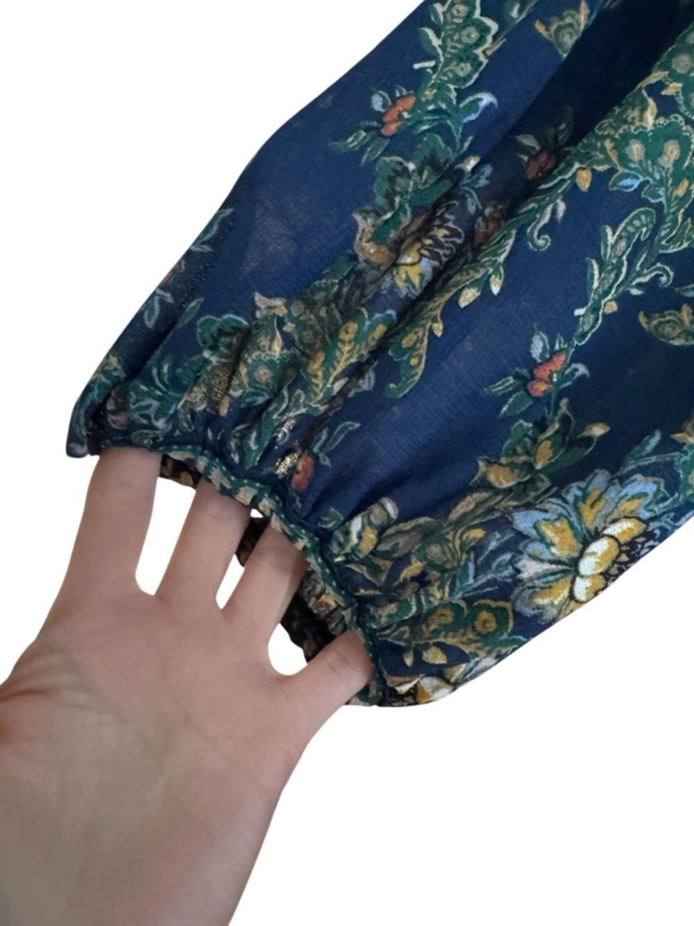 Max Studio Navy Boho Floral V-Neck Maxi Dress Empire Waist Balloon Sleeve M NWT - Picture 6 of 11